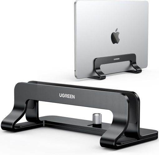 UGREEN Aluminum Vertical Laptop Stand, Double Desktop Stand Holder with Adjustable Dock Space-Saving Anti Slide Silicone Grips for All Tablet/iPad MacBook/Surface/Samsung/HP/Dell/Chrome Book Black