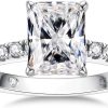AnuClub Radiant Moissanite Engagement Ring Set,D Color Lab Created Diamond, 18K White Gold Plated Sterling Silver Promise Anniversary Ring for Women, Elegant Gift Packed