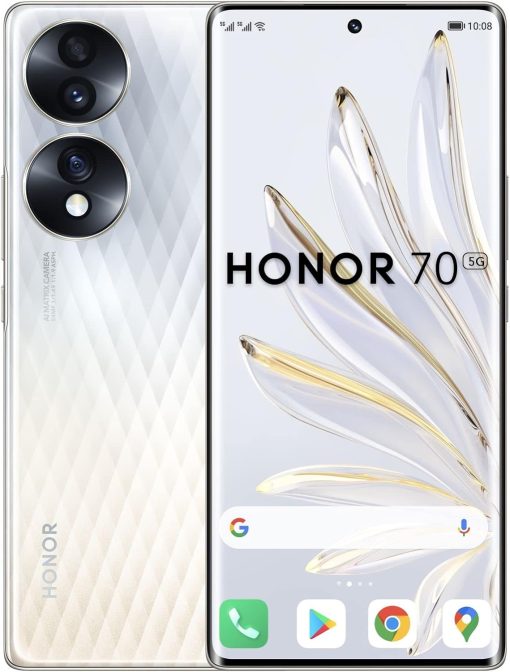 HONOR 70 5G Smartphone Silver 8+256 GB, 6,67” Curved OLED Screen, 54MP Triple Rear Camera, 4800 mAh Battery 66W Fast Charging