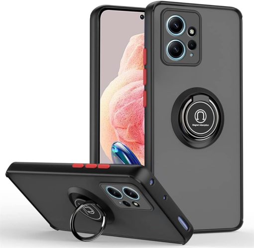 Zubitech Case For Redmi Note 12 4G Case Cover (not for 5G Version) Rotational Metal Ring Grip Kickstand Cover Magnetic Car Mount Holder Case Shockproof TPU Bumper Protection Case (Black)