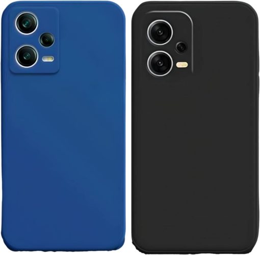 SARAOONT™ 2 Pcs Xiaomi Redmi Note 12 5G/Poco X5 Global TPU Silicone Case Cover - Shockproof, Slim Fit 2 Pack - Enhanced Protection, Anti-Slip Design, Precise Cutouts - Black & Dark Blue