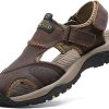 Men's Hiking Driving Leather Sandals Casual Athletic Beach Shoes Closed Toe Breathable Lightweight Water Sandals Outdoor Walking Sandals