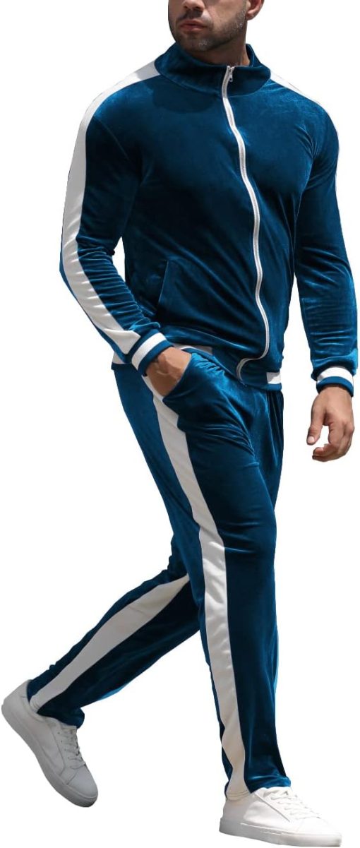 YAOGRO Velour Tracksuit Sweatsuit Set:Men's Jogging Suits Full Zip Casual Jackets Pants 2 piece Outfit Athletic Workout