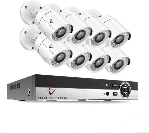 Tomvision CCTV 8 Channel Camera Kit with Night Vision and P2P (8 x 2.0MP/1080P AHD Metal Outdoor Camera + DVR)