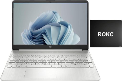 HP 2022 15 Laptop, AMD Ryzen 5 5500U(Beat i7-1065G7) Webcam for Remote School&Work, 15.6 FHD Display, HDMI, Wi-Fi, Lightweight Thin Design, Windows 11| ROKC Bundle (16GB RAM | 512GB SSD, Silver)