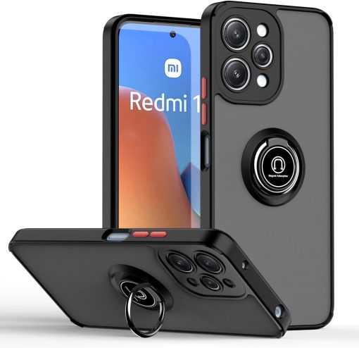 Case For Redmi 12 4G Case Cover (not for Note 12 4G) Rotational Metal Ring Grip Kickstand Cover Magnetic Car Mount Holder Case Shockproof TPU Bumper Protection Case for Redmi 12 4G (Black)