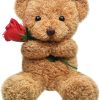Plush Stuffed Animal Bear with Rose Funny Cute Stuffed Animal Plush Valentine's Day Gifts for Kids Toddler Girlfriend Mother's Day, 11.8 Inches (Brown)