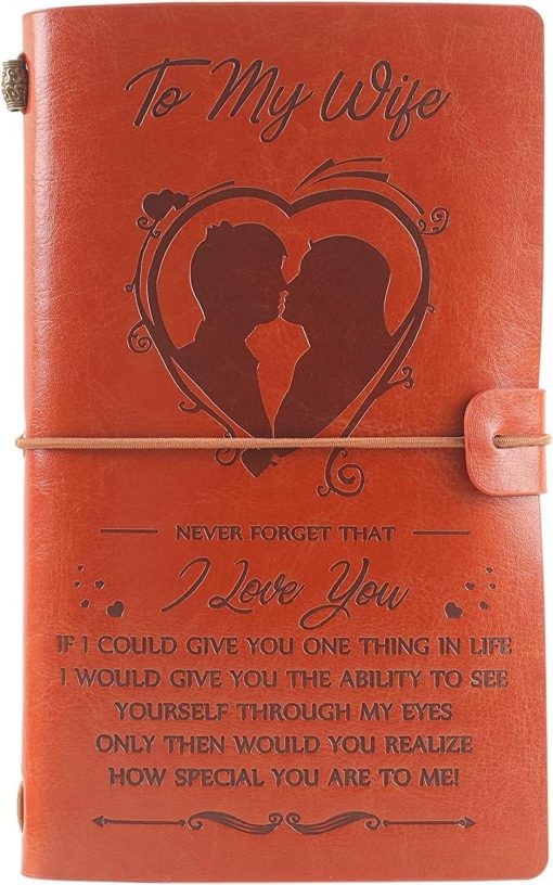 To My Wife Leather Journal from Husband, Refillable Journal Notebooks, Travel Diary Anniversary Wedding Birthday Gift for Wife from Husband