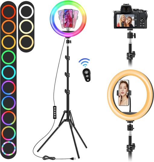 Illuminate Your Creativity: 12-inch Selfie LED Ring Light with Tripod Stand, Phone Holder, and 40 RGB Colors – Perfect for Camera, Makeup, YouTube, TikTok, Live Streaming, and Zoom Meetings! (12 INCH)