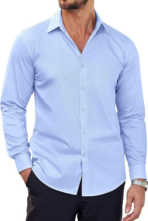 COOFANDY Men's Business Dress Shirts Wrinkle Free Long Sleeve Regular Fit Dress Shirt Textured Casual Button Down Shirts