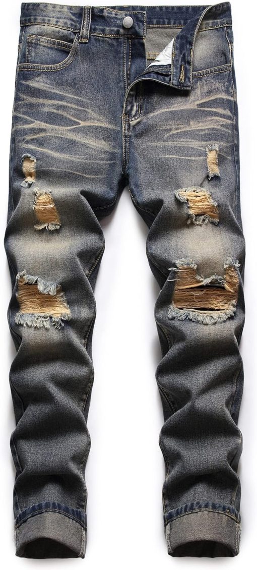 Homllyer Ripped Jeans for Men,Mens Slim Straight Fit Denim Jeans