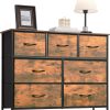 SKY-TOUCH Storage Cabinet : Bedroom Dresser with 7 Drawers Wide Storage Chest with Removable Fabric Bins Storage Organizer Unit for Living Room Entryway Hallway Nursery Kids Room (100*30*74CM Brown)