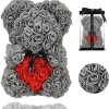 10 Inches Tall Rose Flower Bear - Over 250+ Flowers on Every Rose Bear - Gift for Mothers Day, Valentines Day, Anniversary & Bridal Showers - Gift Box Included (Grey)