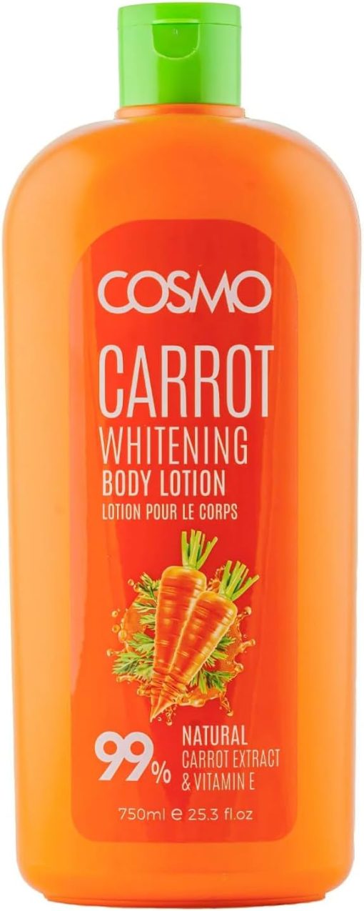 Cosmo Carrot Whitening Body Lotion 750ml, Natural Carrot Extract and Vitamin E, All Skin Types, Daily Moisturizer Care, for Men and Women