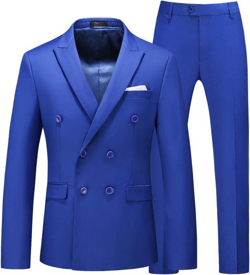 UNINUKOO Mens Slim Fit Suit Double Breasted 2 Piece Wedding Party Dress Formal Suits