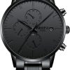 NIBOSI Men's Watches Analog Minimalist Black Dial Watches for Men Business Chronograph Military Casual Wrist Watches Stainless Steel Strap Date