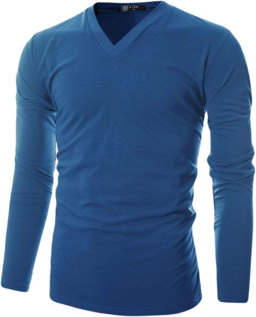 GIVON Mens V Neck T Shirts Slim Fit Long Sleeve Lightweight Thermal Tops