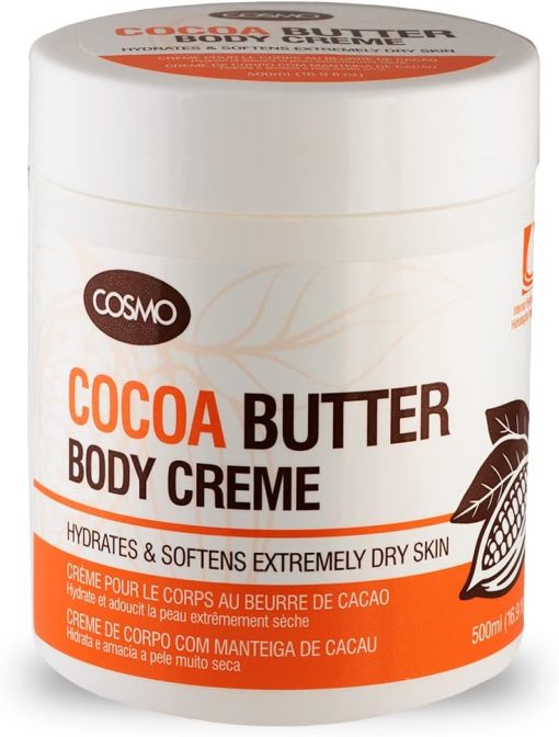 Cosmo Skin Care Cocoa Butter Body Creme For Unisex 500ML, Hydrates & Softens Extremely Dry Skin, Bath and Body Cream