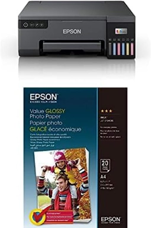 EPSON EcoTank L8050, 6-colour A4 photo printer WiFi connected, with Smart App connectivity + Epson value glossy photo paper - a4-20 sheets