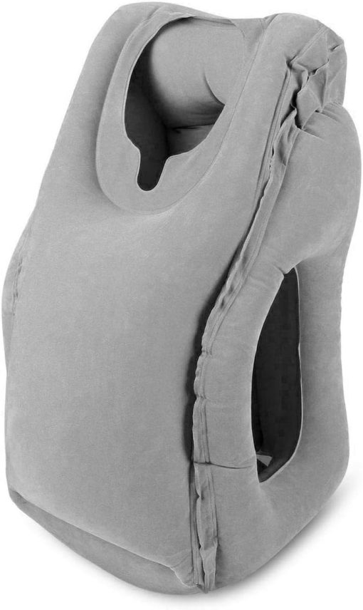 Air-plane Travel Pillow, Multi-functional Smart Inflatable Cushion Comfortable Huggable Travel Pillow With 3 D Sleep Mask For Smart Travellers - Grey