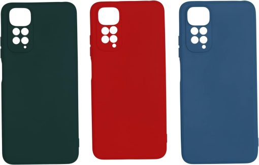 3 pcs Xiaomi Redmi Note 11 global matte soft silicone tpu case cover - slim fit colorful & good grip (pack of 3) (Red, Dark Blue, Dark Green)