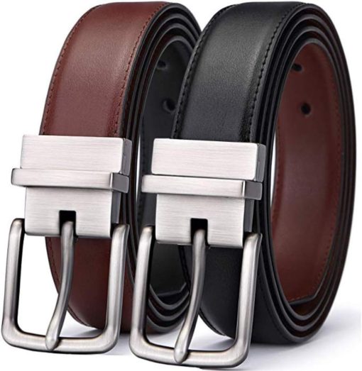 DerRose Men's Belt, Bulliant Leather Reversible Belt 1.25" For Mens Dress Casual Golf Belt,One Reverse for 2 Colors