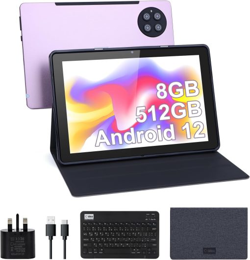 C idea10 Inches Tablet CM7800,Android 12 Tab,5G Tablet Dual SIM 8GB Ram 512GB Rom,10000mAh Battery With Bluetooth Keyboard,Mouse and Speaker(Pink)