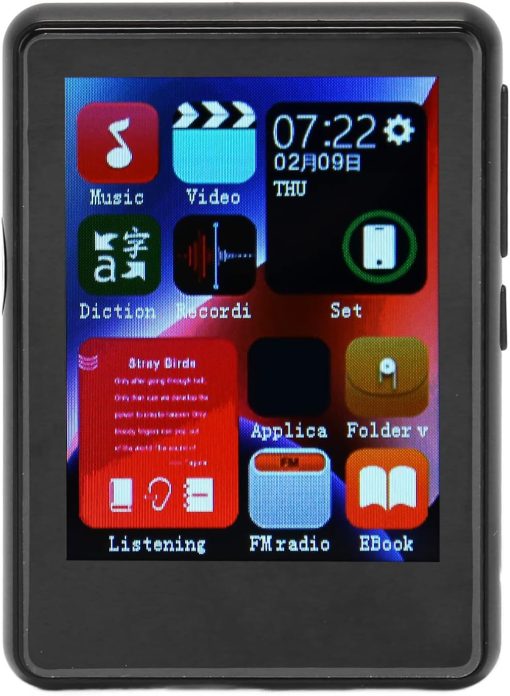 Portable MP3 Player, 2.4 Inch Touch HD Screen Bluetooth Music Player with E Book FM Radio Support Memory Card 500mAh (Black)