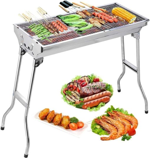 Uten Barbecue Grill Stainless Steel BBQ Charcoal Grill Smoker Barbecue Folding Portable for Outdoor Cooking Camping Hiking Picnics Backpacking Large