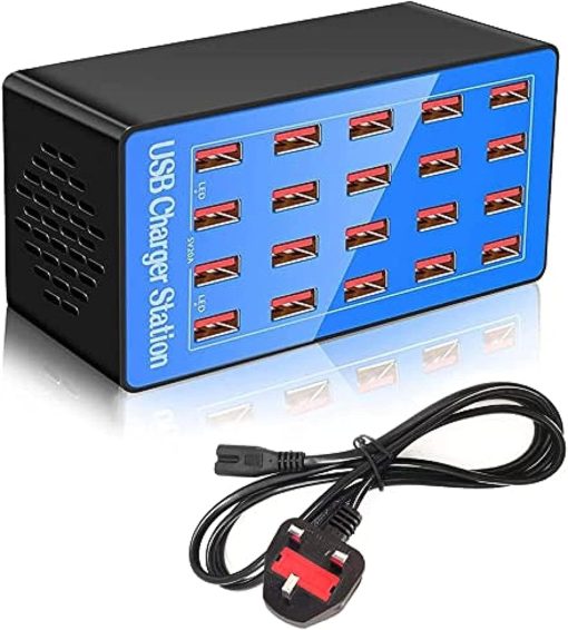 Kalakila 20-Port Multi Ports USB Charger, 100W Multi-USB Charging Station, Multi-Port USB Charger with Smart Detection to charge smartphones, tablets and other USB devices.