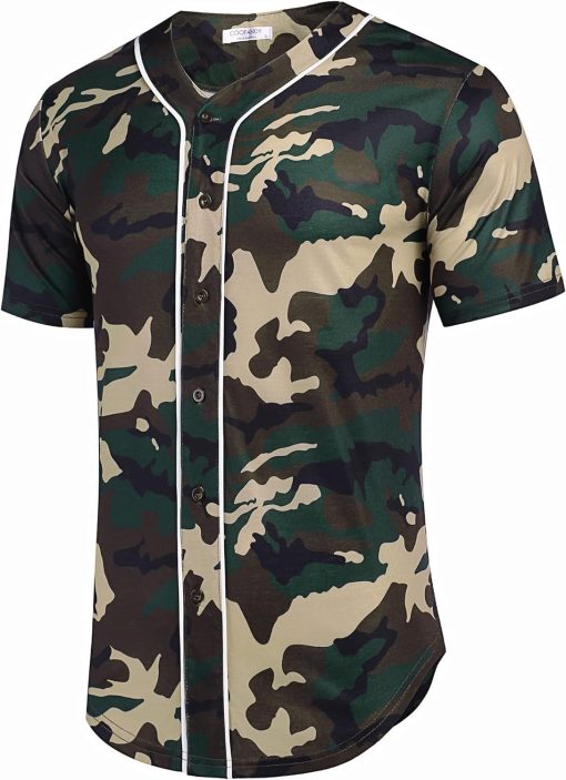 COOFANDY Men's Baseball Button Down Jersey Short Sleeve Hipster Hip Hop T Shirts