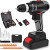 AccLoo 48V Cordless Drill 33Pcs, 2000 mAh Li-Ion Battery Power Drill, Drills Machine ＆ Electric Drill Cordless Accessories Kit, LED Work Light ＆ Display, Suitable for Wood, Plastic