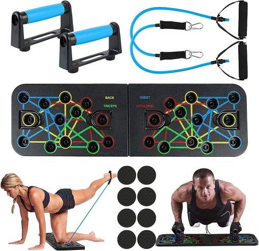 Push Up Board, 23 in 1 Multifunctional Muscle Board with Resistance Bands Foldable Portable Home Workout Equipment for Muscle Training Fitness Exercise