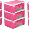 atorakushon® Fabric 9 Piece Saree Cover Clothes Storage Bags Garments Wardrobe Organiser (Pink)