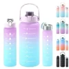 1pc Gradient Color Large Capacity Water Bottle 2000ml/800ml/300ml With Straw For Sports, Fitness, And Travel