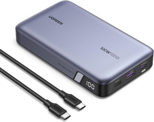 UGREEN Power Bank 20000mAh, 100W Fast Charging Portable Charger, Laptop Charger Portable with 2 USB-C and 1 USB-A Port, Battery Pack for MacBook, Dell, iPhone 15 Series, Samsung S23, iPad, AirPods