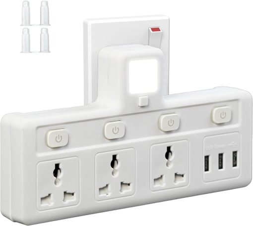 SKY-TOUCH Multi Plug Extension Socket with 3 USB, Electrical Power Extender Outlet Adaptor for Home, Office, Kitchen