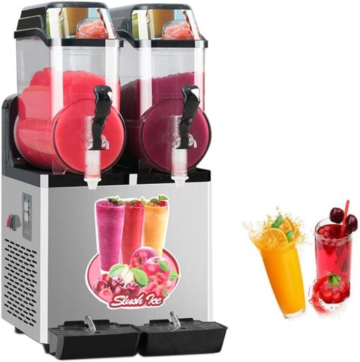 Mvckyi Commercial 2x12L Slash Ice Maker Machine, Frozen Drink Margarita Slush Machine, Italia 2 Bowls Ice Slushie Machine,Snow Melting Smoothie Maker for Cocktail Juice Milkshake Cafe Restaurant Bar