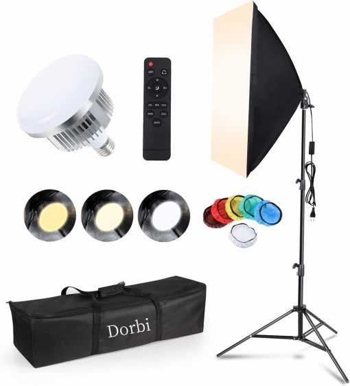 Softbox Lighting Kit, Dorbi Continuous Photography Lighting Kit with 50cmx70cm Soft Box | 150W 3200K-6500K E27 LED Bulb, Photo Studio Lights Equipment for Camera Shooting, Video Recording