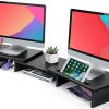 TAME Dual Monitor Stand Riser, 3 Shelf Computer Screen Stand with Adjustable Length and Angle,w/Slot for Tablet & Cellphone,Desktop Organizer Stand Shelf for PC, Computer, Laptop