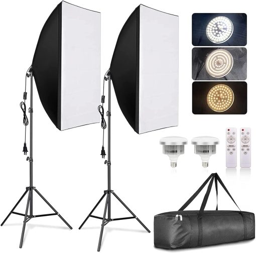 Softbox Photography Lighting Kit, Professional Photo Studio Lighting with 2x20x27.5in Soft Box | 2X 380W 3000-7000K E27 LED Bulb,Continuous Lighting Kit for Video Recording, Portraits Shooting