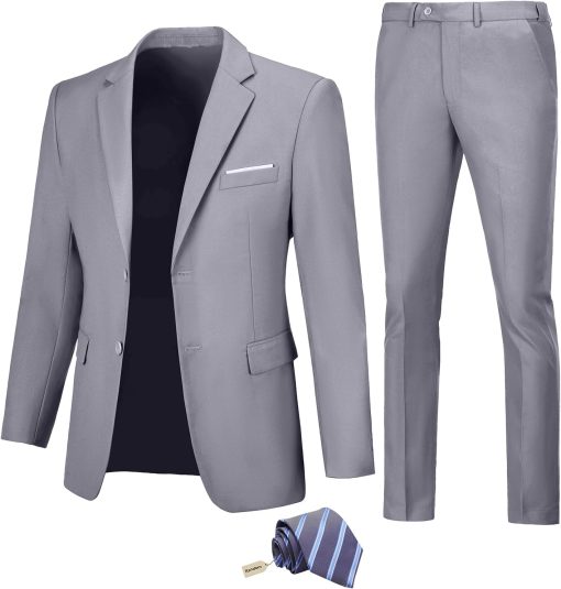 Men Suit Slim Fit 2 Piece Solid 2 Button Business Suits Blazer Wedding Prom Tuxedo for Men Suit Jacket Pants with Tie