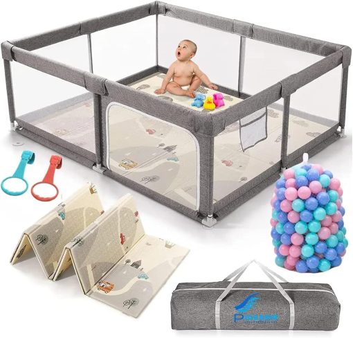 Piccasio Baby Playpen Large, Playpen Fence for Toddler, Extra Large Play Yard with Gate - Packable and Portable Toddler Safety Activity Center. Sturdy Playpen with Balls & Accessories (Big Playpen)