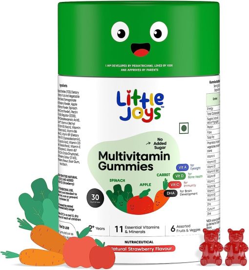 Little Joys Multivitamin Gummies for Kids - Strawberry (2 + years) I 30 Day Pack I No Added Sugar I Vit C, D, A & DHA I Boosts Immunity, Bone Density & Eyesight I | No Preservatives I Gluten Free