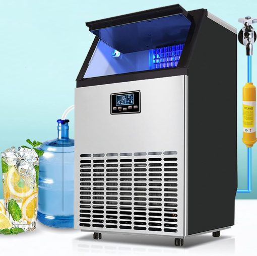 Commercial Ice Maker, 36 45 66 Pieces Smart Ice Maker, 55Kg 68Kg 80Kg/24H Transparent Square Ice Cubes, Self Cleaning, Suitable For Home, Restaurant, Coffee Shop, Bar,55KG