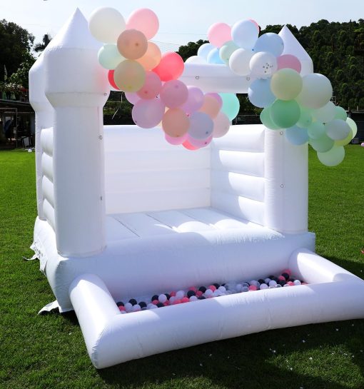 10FT White Bounce House Castle w/Ball Pit for Kids Toddlers - (Heavy Duty Commercial PVC) (680w Blower) Bouncy Inflatable Castle Jumping Bed for Wedding, Birthday Party, 10 x 8 x 8ft