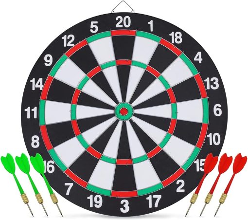 Xspring Dart Board Set, 17 Inch Double Sided Usable Dartboard with 6 Metal Tip Darts, Excellent Indoor Game and Outdoor Game, Dart Boards for Adults Teens Family Office Leisure Sport