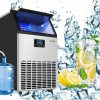 COOLBABY Ice Maker Commercial Machine Self Clean, 44 Cubes per Batch in 11-18 Minutes 100KG/24H,15KG Storage Bin, Freestanding for Restaurant/Home/Food Truck Use（Connect the faucet or bucket）