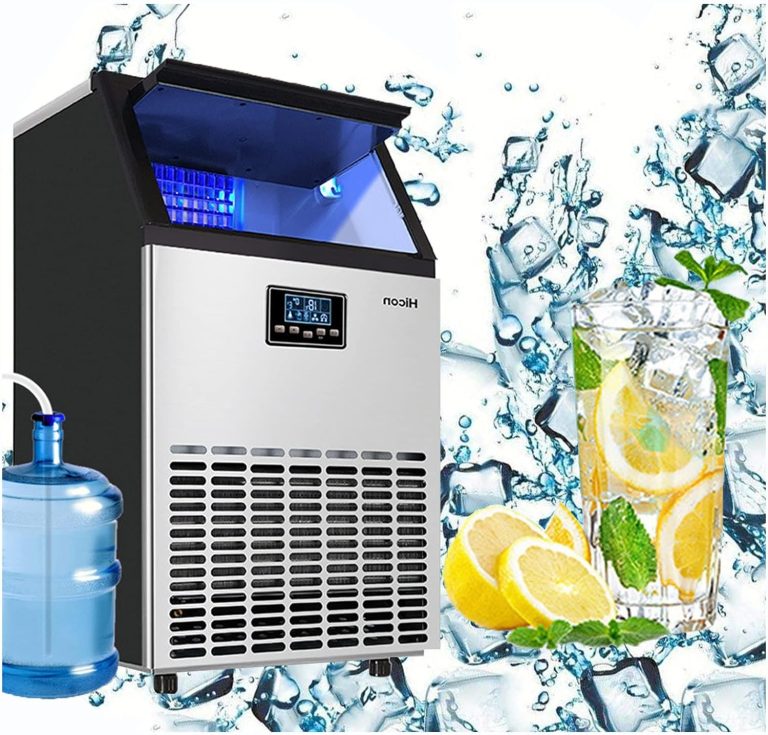 COOLBABY Ice Maker Commercial Machine Self Clean, 44 Cubes per Batch in 11-18 Minutes 100KG/24H,15KG Storage Bin, Freestanding for Restaurant/Home/Food Truck Use（Connect the faucet or bucket）