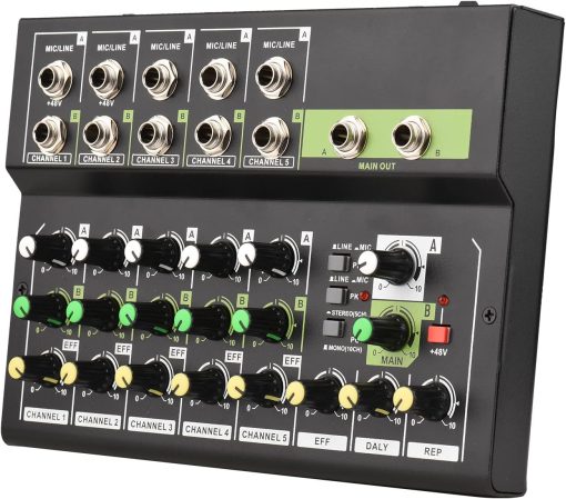 OUNA Mixer,10-Channel Mixing Console Digital Audio Mixer Stereo Mic/Line Mixer with Reverb & 48V Phantom Power for Recording DJ Network Live Broadcast Karaoke